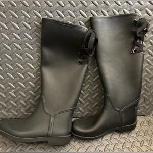Coach Womens Tristee Mat Rubber Black‎ Boots Lace Up Calf Fleece Lined size 6B